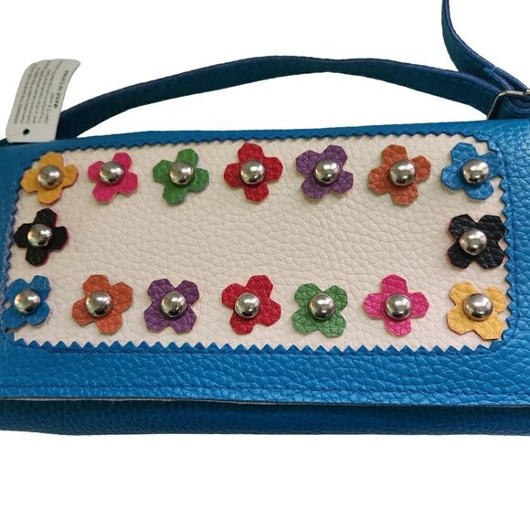 Turquoise NWT Floral 3D Crossbody Clutch Convertible Wallet - Picture 3 of 5